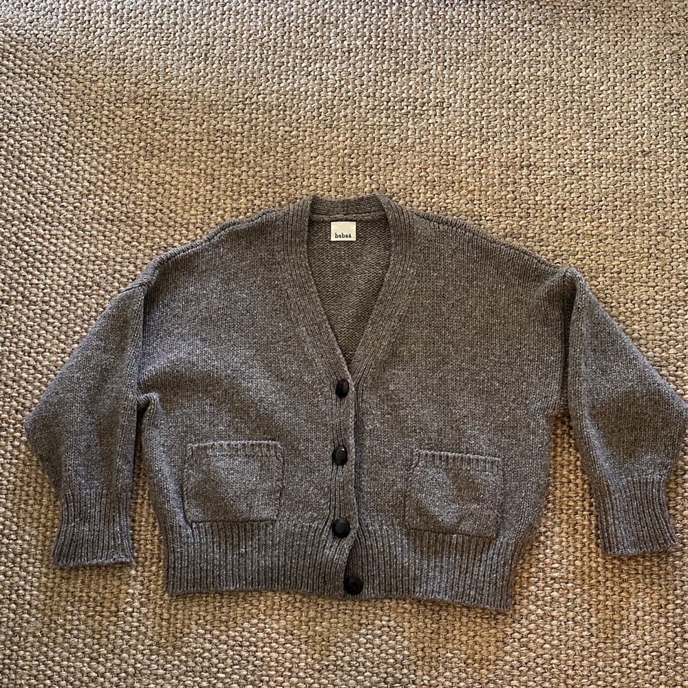 Babaa V-Neck Cardigan Chunky Wool Sweater Dark Mist NWOT No 17